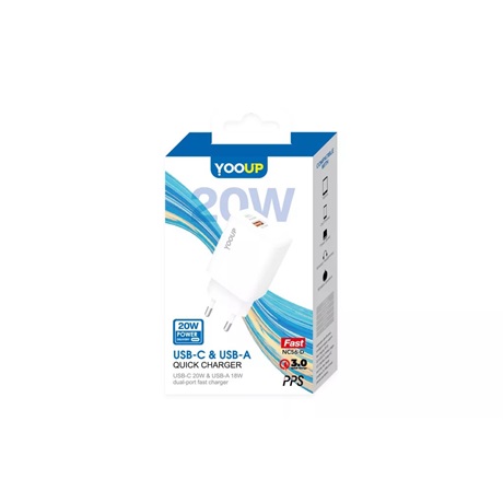Yooup NC56-D HÁLÓZATI TÖLTŐ PD 20W DUPLA USB-A USB-C Yooup NC56-D HÁLÓZATI TÖLTŐ PD 20W DUPLA USB-A USB-C