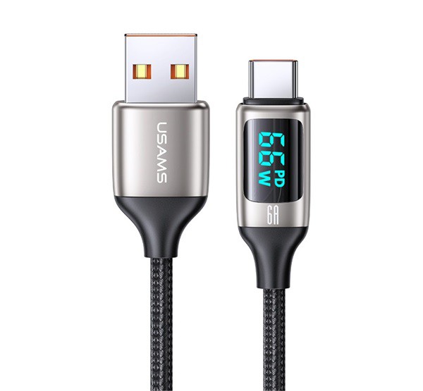 USAMS U78 adatkábel és töltő (USB - Type-C, 65W, PD gyorstöltés támogatás, 120cm, LED jelző) FEKETE / EZÜST (SJ544_F) USAMS U78 adatkábel és töltő (USB - Type-C, 65W, PD gyorstöltés támogatás, 120cm, LED jelző) FEKETE / EZÜST (SJ544_F)