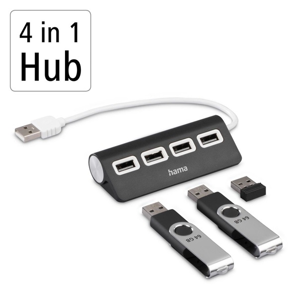Hama 4 port USB 2.0 480Mbit/s hub fekete (00200119)