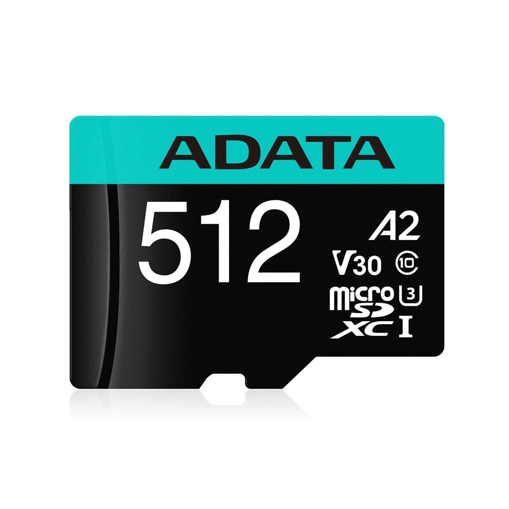 A-Data 512GB microSDXC Premier Pro Class 10 UHS-I U3 A2 V30 + adapterrel Memóriakártya