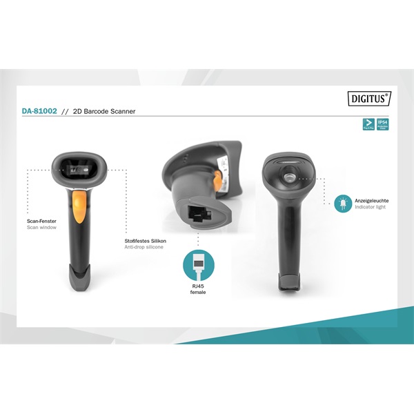 Digitus 2D Barcode Scanner QR-Code Compatible Vonalkódolvasó fekete
