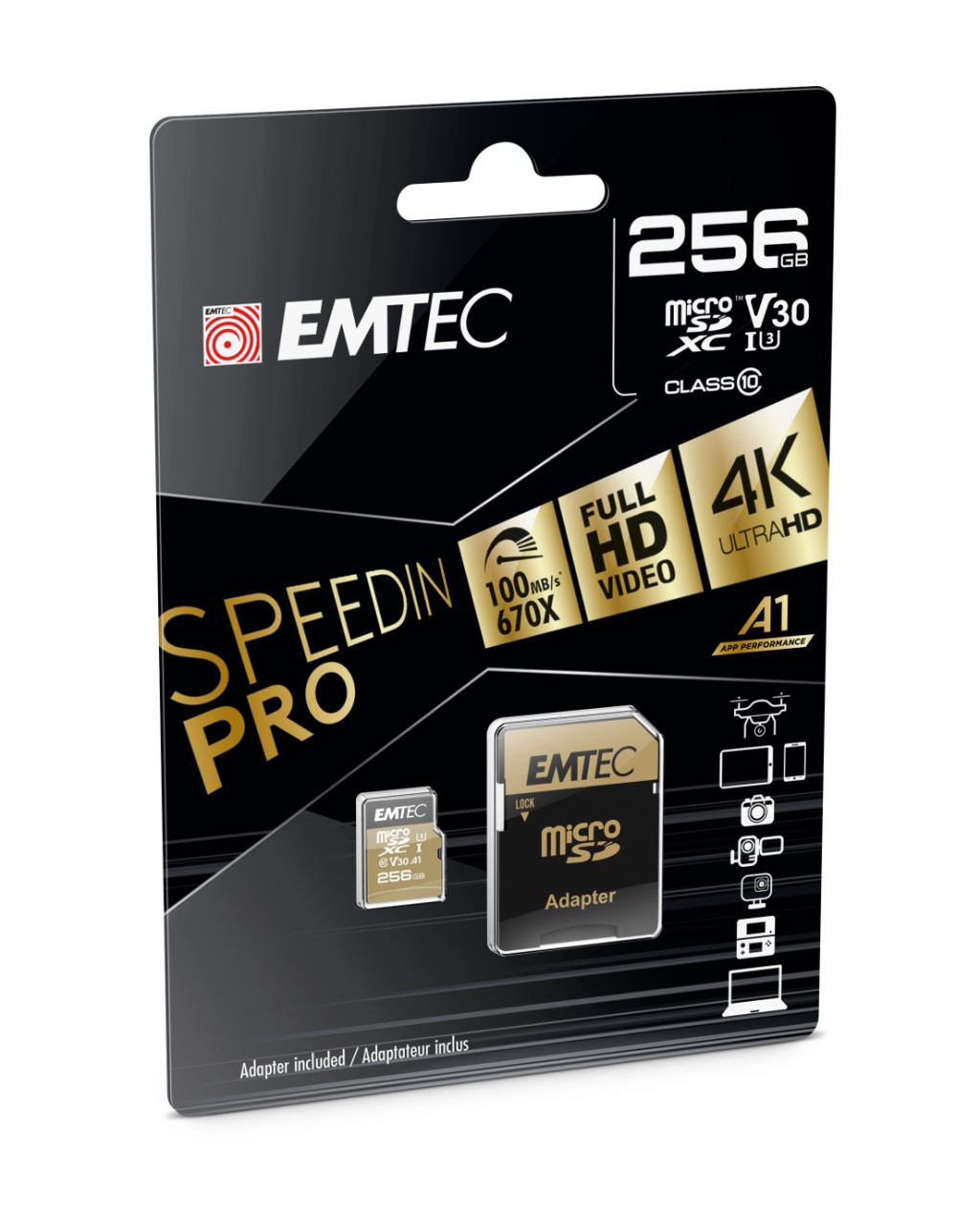 256GB microSDXC Emtec SpeedIN Pro USH-I U3 A1 A2 + adapter (ECMSDM256GXC10SP) 256GB microSDXC Emtec SpeedIN Pro USH-I U3 A1 A2 + adapter (ECMSDM256GXC10SP)