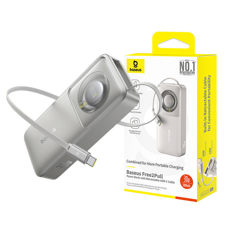 Baseus Free2Pull powerbank kábellel 10000mAh 30W Szürke 