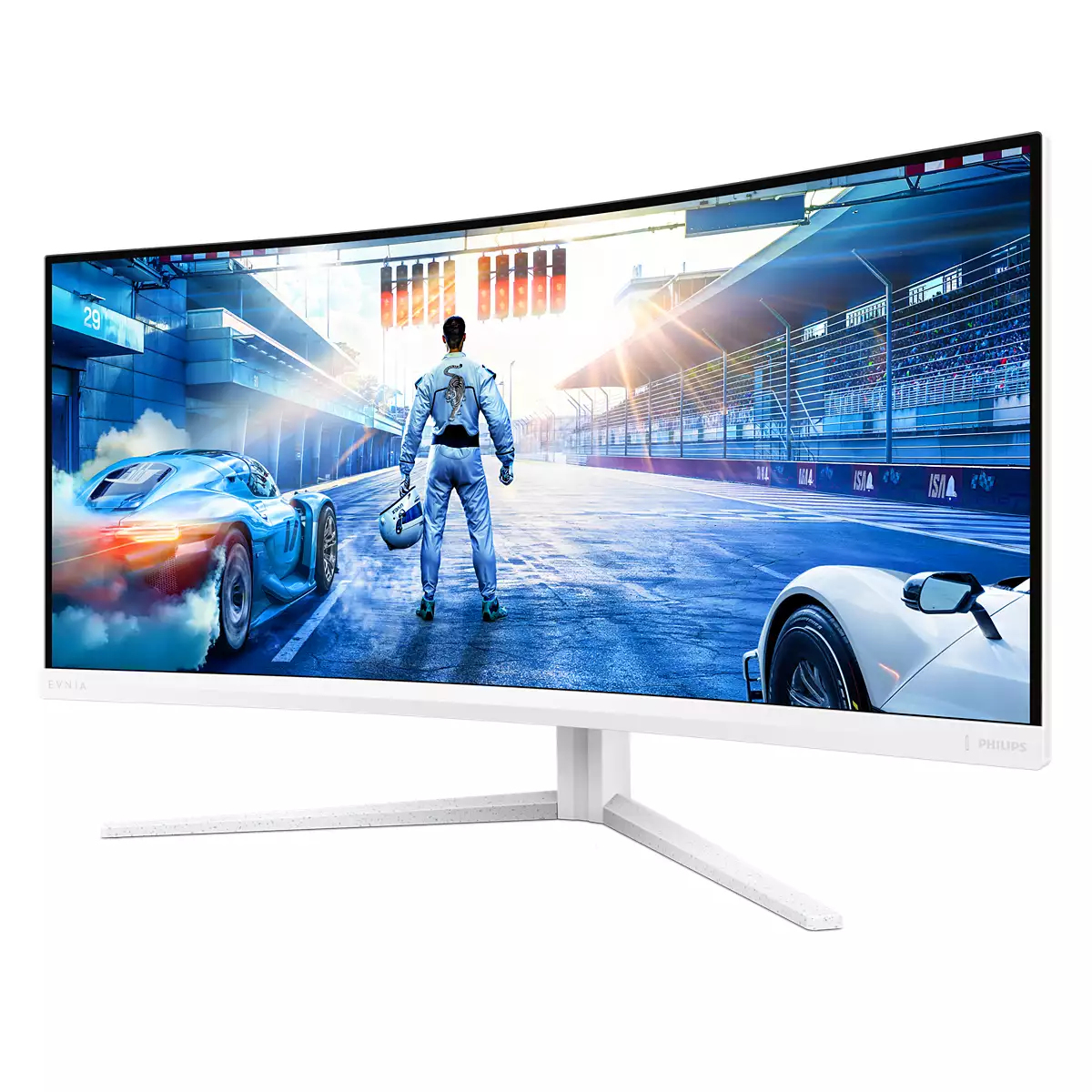 Philips 34" 34M2C5501A Monitor -  3440x1440, LED, Ívelt, UWQHD, 180Hz, 1ms,  Hangszóró, FreeSync, G-Sync, Állítható magasság, Gamer, Fehér