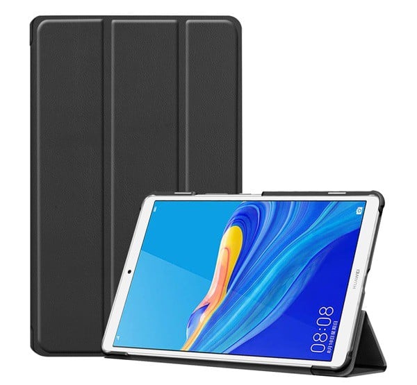 Tok álló, bőr hatású (aktív FLIP, oldalra nyíló, TRIFOLD asztali tartó funkció) FEKETE [Huawei MediaPad M6 8.4 WIFI]