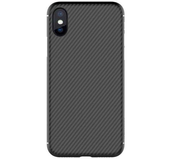 NILLKIN SYNTHETIC FIBER műanyag telefonvédő (környezetbarát, karbon minta) FEKETE [Apple iPhone XS 5.8]