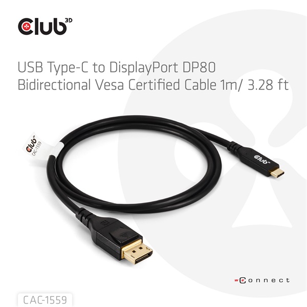 Club3D Kábel - (USB-C to DisplayPort 2.1, DP80 Bidirectional, 1m, 8K60Hz) (CAC-1559) Club3D Kábel - (USB-C to DisplayPort 2.1, DP80 Bidirectional, 1m, 8K60Hz) (CAC-1559)