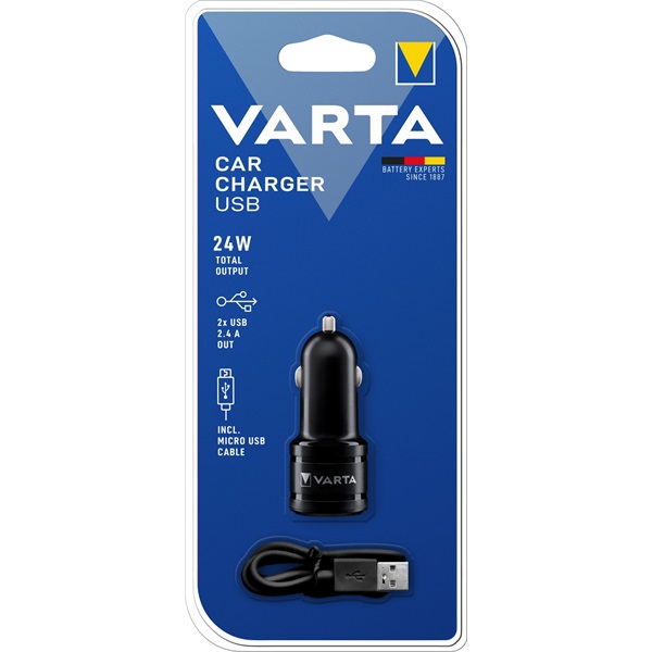 Szivargyújtó USB gyorstöltő adapter 2 USB aljzattal 12V/5V (max.) 2.4A Varta Power-Fast 57931101401