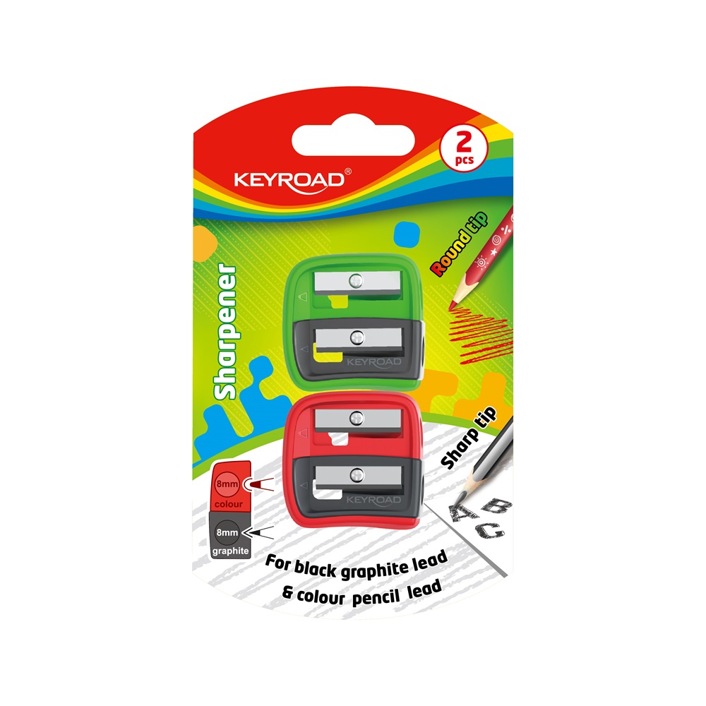 Keyroad Hegyező, 2 lyukú, 2 db/bliszter,  Dou-Power, vegyes színek (KR972264)