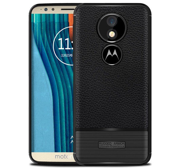 Szilikon telefonvédő (közepesen ütésálló, bőr hatású, szálcsiszolt) FEKETE [Motorola Moto E5 (XT1944)]