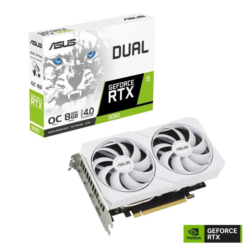 ASUS GeForce RTX 3060 8GB Dual OC White Edition LHR videokártya (DUAL-RTX3060-O8G-WHITE)