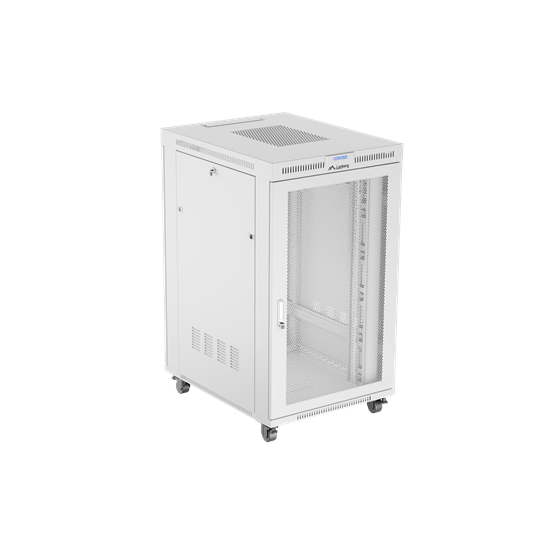 Lanberg 19" szabadon álló rack szekrény 27U/800X1000 perforált ajtó, lapraszerelt, LCD kijelző, szürke