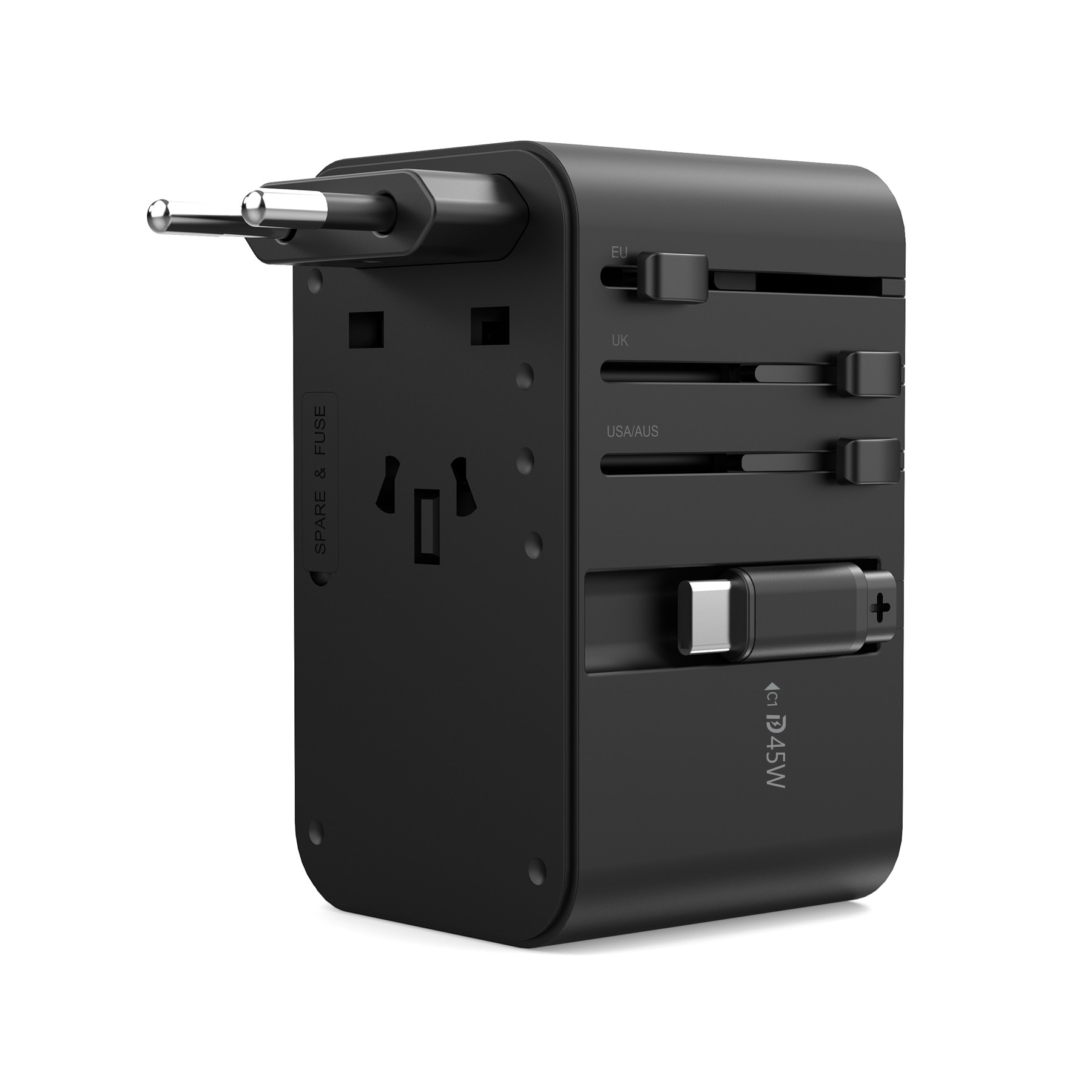 Choetech USB-C*2+USB-A*2 45W fekete travel USB-C kábellel US,UK,EU,AU töltő Choetech USB-C*2+USB-A*2 45W fekete travel USB-C kábellel US,UK,EU,AU töltő