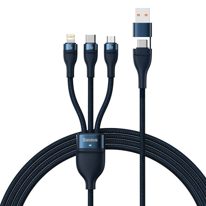Baseus Flash Series 2 3 az 1-ben USB-kábel USB-C micro USB Lightning 100W 1.2m kék (CASS030103) Baseus Flash Series 2 3 az 1-ben USB-kábel USB-C micro USB Lightning 100W 1.2m kék (CASS030103)