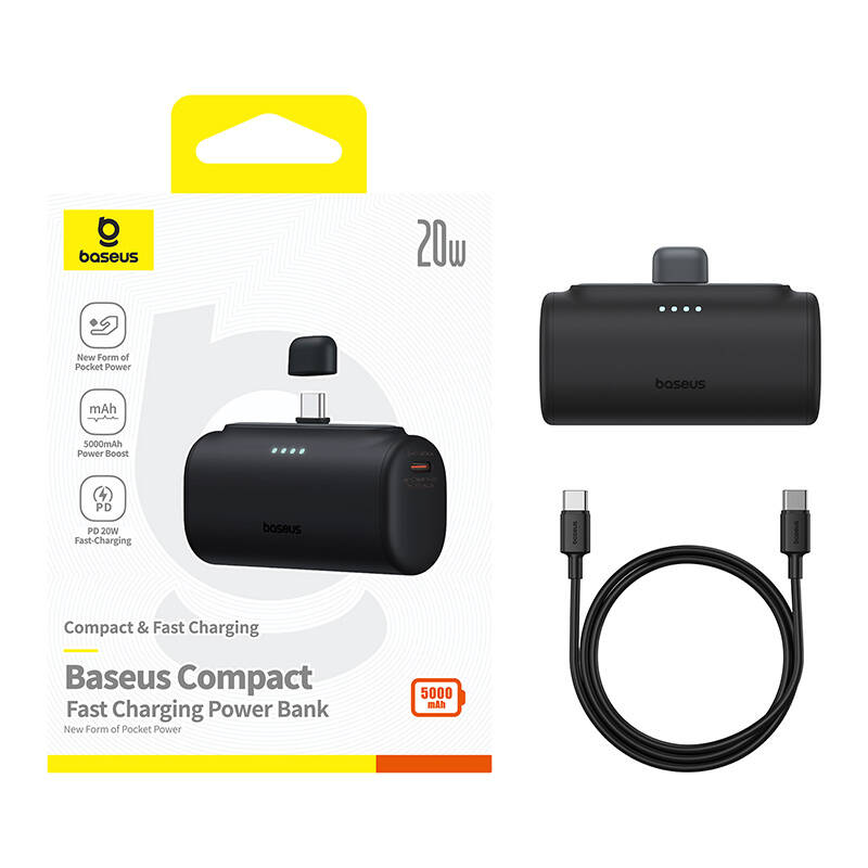 Baseus Compact   5000mAh 20W USB-C Powerbank Fekete