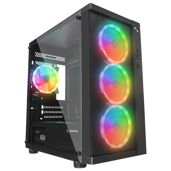 Rampage Számítógépház - VEGA V2 (fekete; üveg; ATX; alsó táp; 4x120mm RGB, 1xUSB3.0 + 2xUSB2.0)