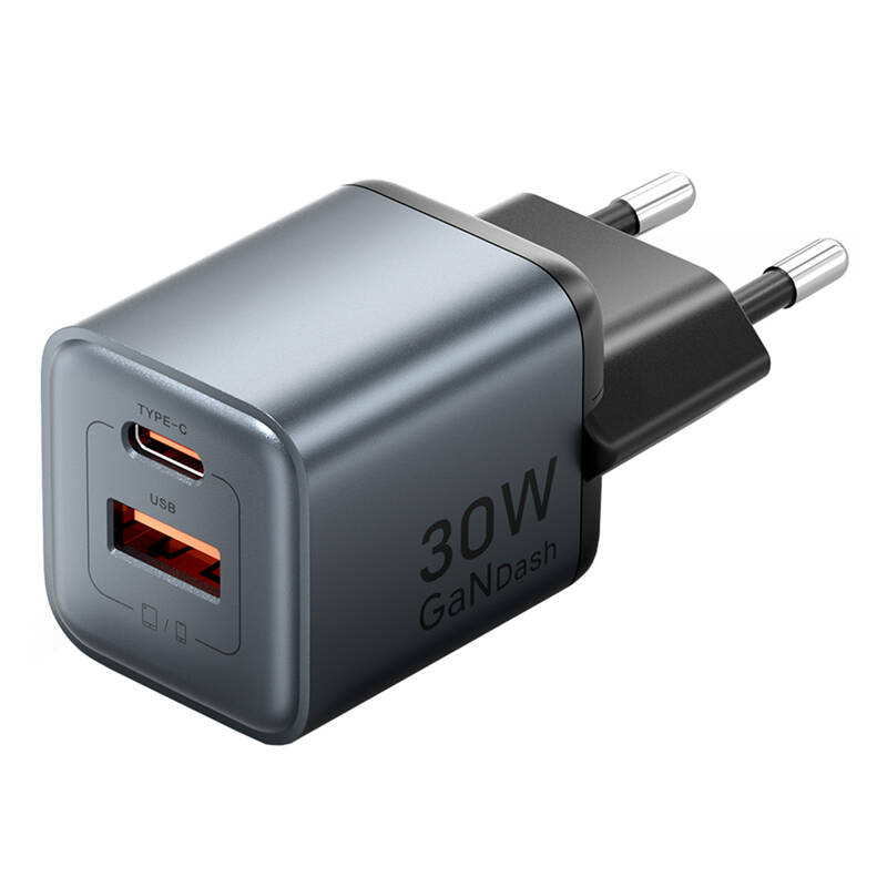 Vention GaN USB-C + USB-A 30W-os töltő Szürke 