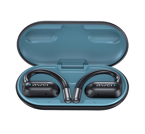 Awei OWS T93 bluetooth fülhallgató SZTEREO (v5.4, TWS, fülre akasztható, mikrofon, IPX6 + töltőtok) SÖTÉTKÉK (T93_BL)