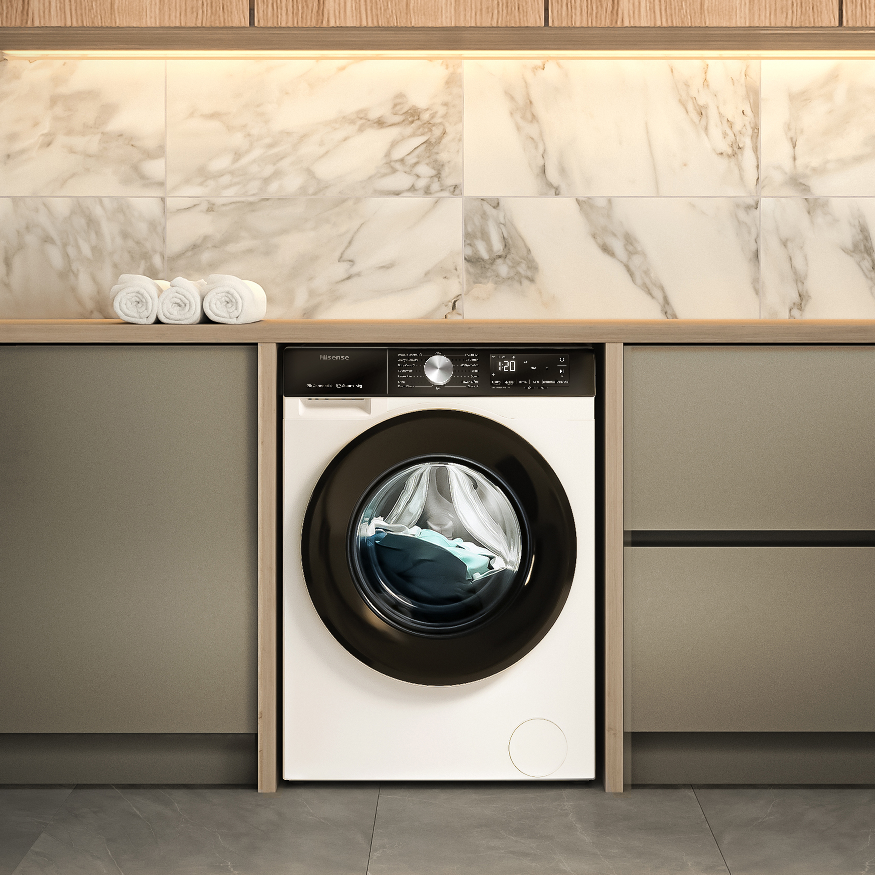 Hisense WF3S9043BW3 Elöltöltős mosógép - 9 Kg, 1400 Fordulat/perc, A Energiaosztály