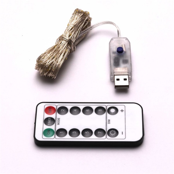 IRIS 8 programos 10m/távirányítós/meleg fehér/100db LED-es/USB-s fénydekoráció  (273-31)