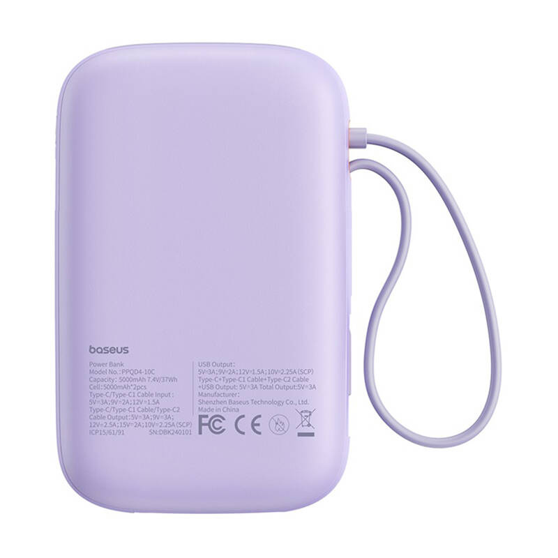 Baseus QPow 2 10000mAh  30W  2xUSB-C powerbank Lila 