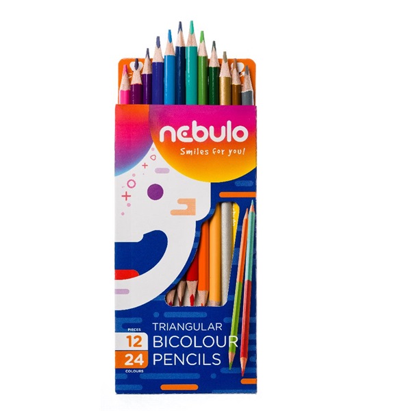 Nebulo kétvégű háromszög alakú 12/24 színes ceruza készlet Nebulo kétvégű háromszög alakú 12/24 színes ceruza készlet