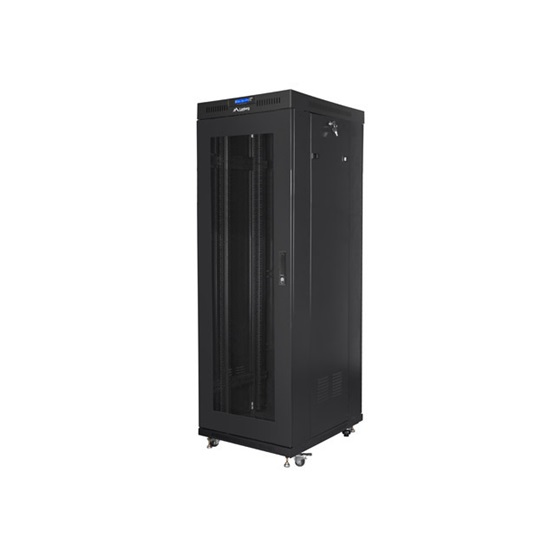 Lanberg 19" szabadon álló rack szekrény 37U/600X800 perforált ajtó, lapraszerelt, LCD kijelző, fekete V2