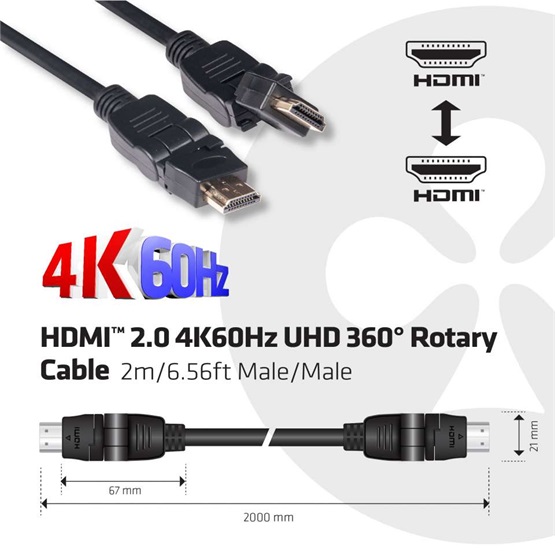  Club3D HDMI 2.0 4K60Hz UHD 360  2m Rotary kábel