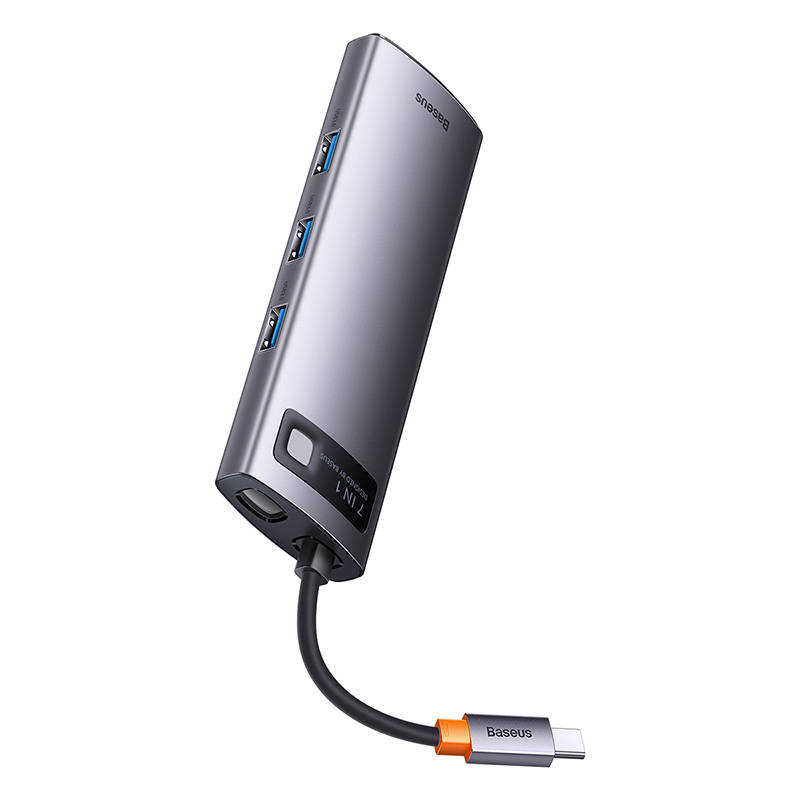 Baseus Metal Gleam Series 7 az 1-ben hub elosztó, USB-C - 3x USB 3.0 + 2x HDMI + USB-C PD + Ethernet RJ45