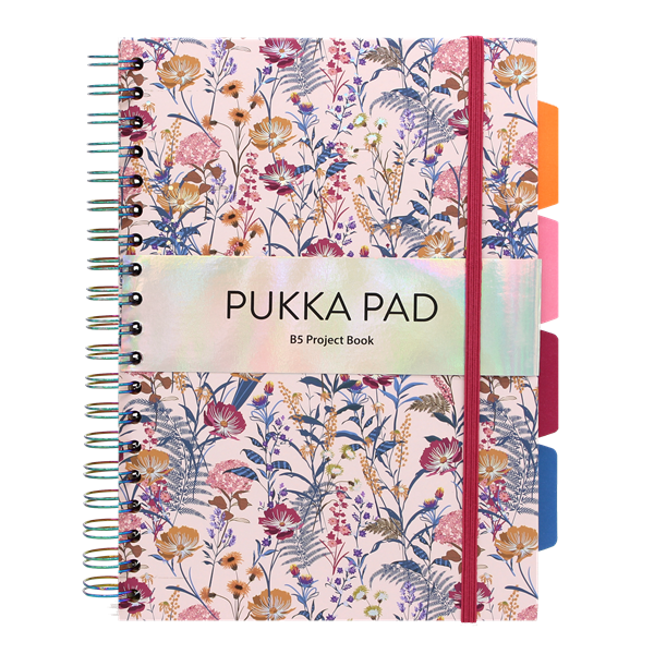 Spirálfüzet, B5, vonalas, 100 lap, PUKKA PAD "Project Book Bloom", vegyes minta