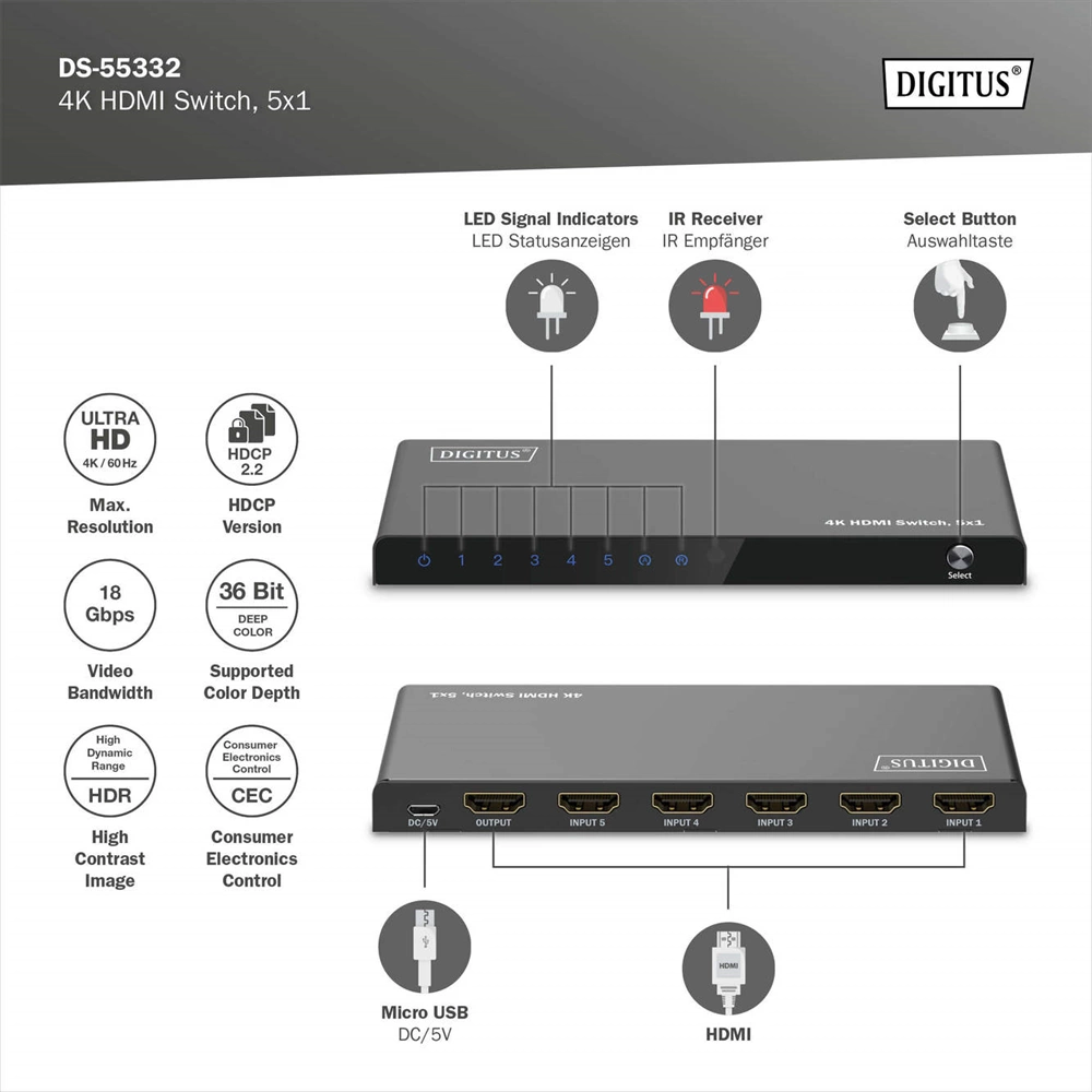 Digitus DS-55332 4K HDMI Switch
