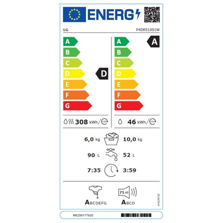 LG F4DR510S1W mosó-szárítógép
