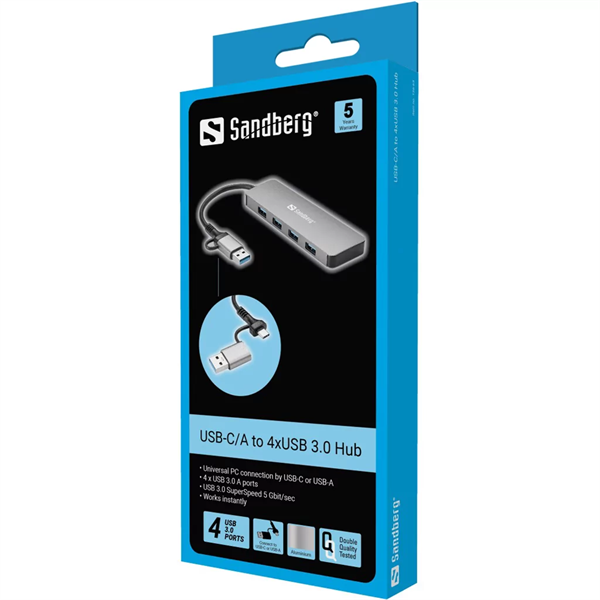 SANDBERG   USB-C/A to 4xUSB 3.0  Hub és elosztó