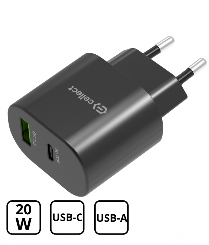 Hálózati gyorstöltő adapter 20W, Fekete