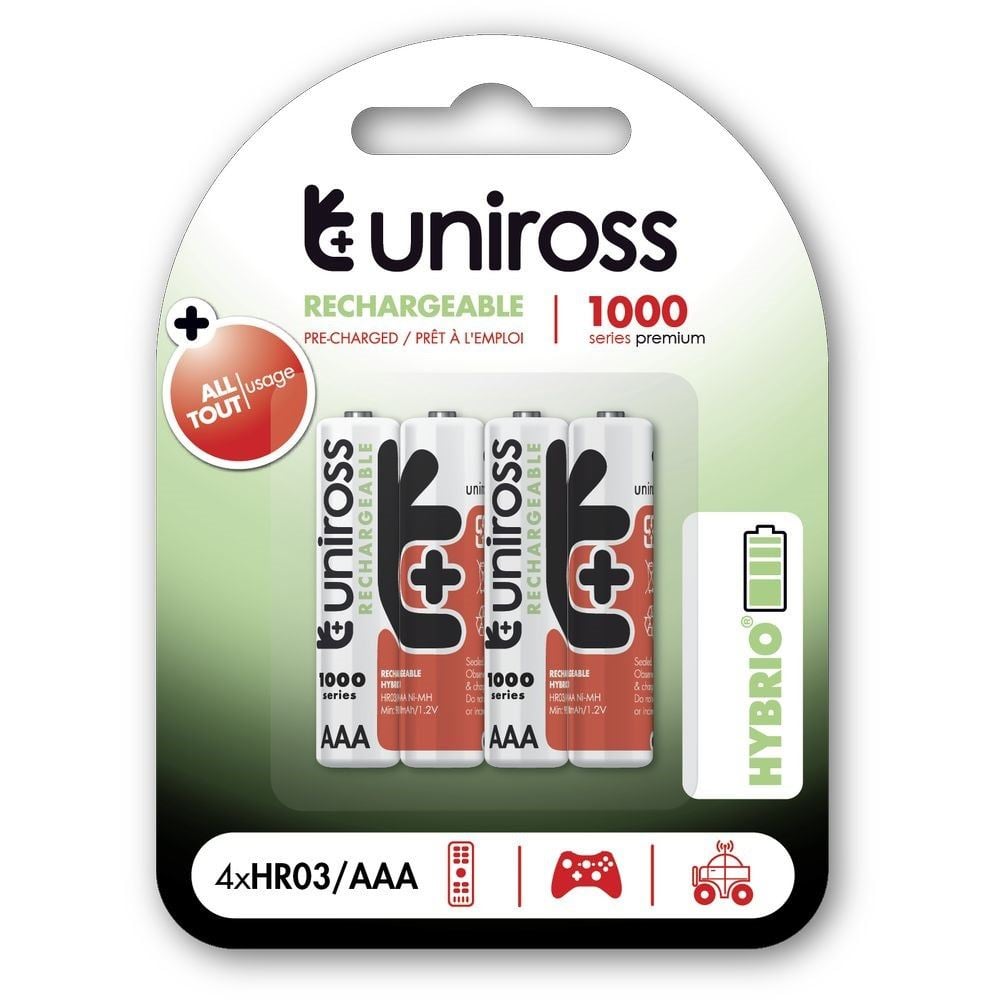 Uniross AAA/mikro 1,2V 1000mAh Ni-MH HYBRIO akkumulátor 4db/bliszter (UH4AAA1000) Uniross AAA/mikro 1,2V 1000mAh Ni-MH HYBRIO akkumulátor 4db/bliszter (UH4AAA1000)