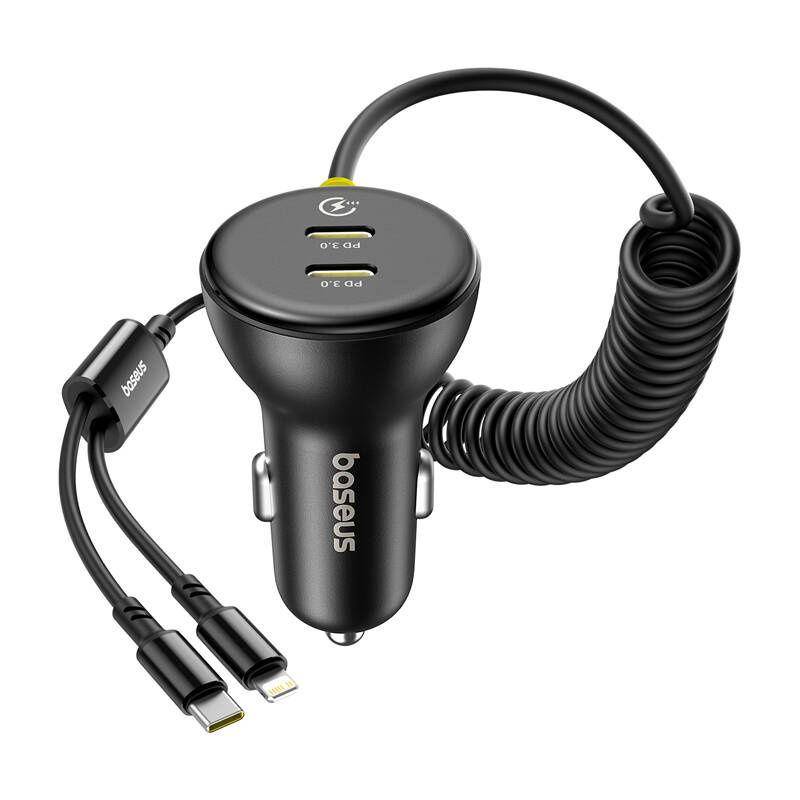 Baseus USB-C 60W autós töltő + Lightning kábel Fekete 