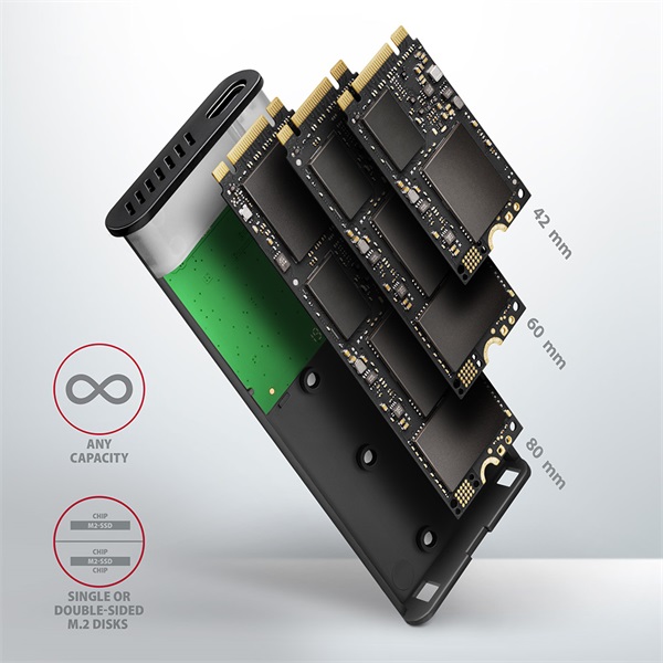 Axagon EEM2-SBC M.2 külső SSD ház fekete