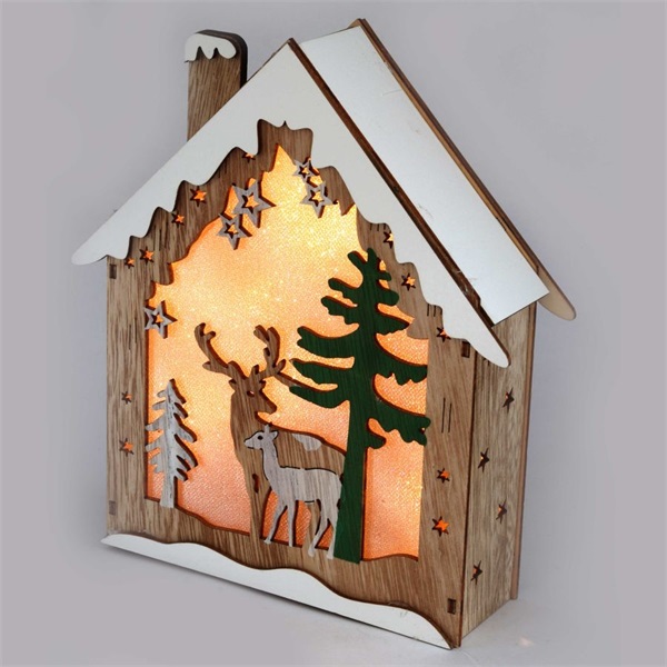 IRIS Faház alakú rénszarvas mintás/18,5x21cm/meleg fehér LED-es fa fénydekoráció (310-07) IRIS Faház alakú rénszarvas mintás/18,5x21cm/meleg fehér LED-es fa fénydekoráció (310-07)