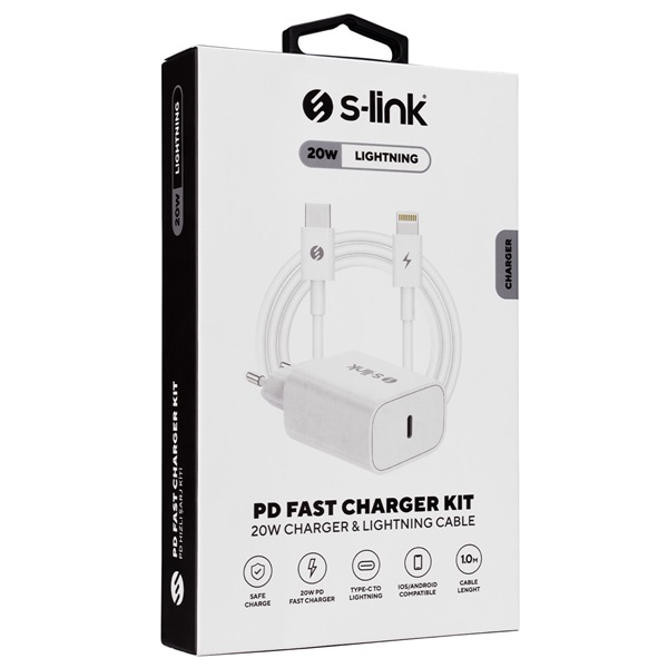 S-Link   SL-EC62PD  20W QC4.0  Type-C to Lightning 1m Hálózati töltő Fehér 