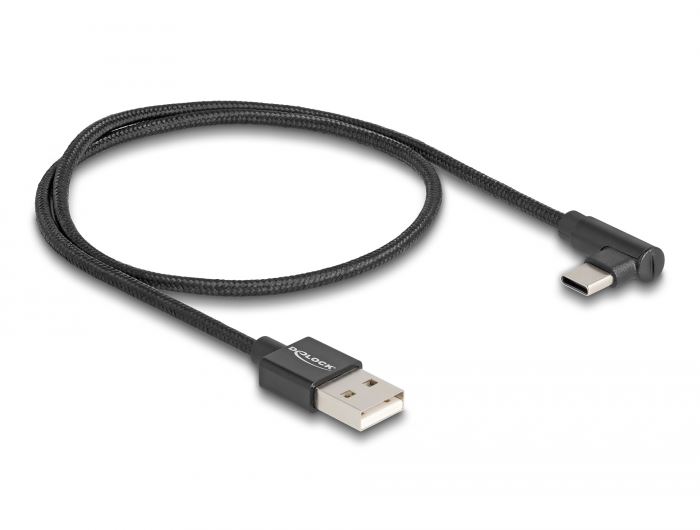 Delock USB-A - USB-C töltőkábel ívelt, 0.5m, fekete (80029)