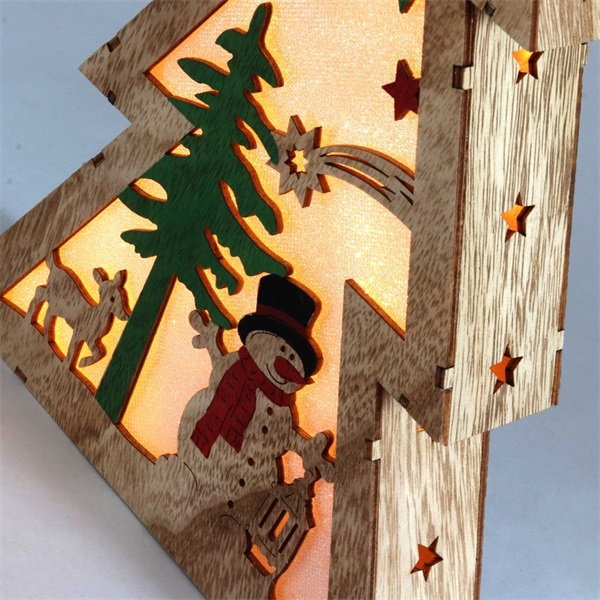 IRIS Fenyőfa alakú hóember mintás/20x29,5x4,5cm/meleg fehér LED-es fa fénydekoráció  (310-13)
