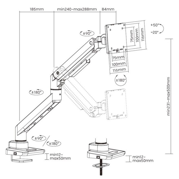 Equip  650180 17"-49"  1 monitor  dönthető  forgatható  Max.: 20kg Monitor Asztali konzol fekete 