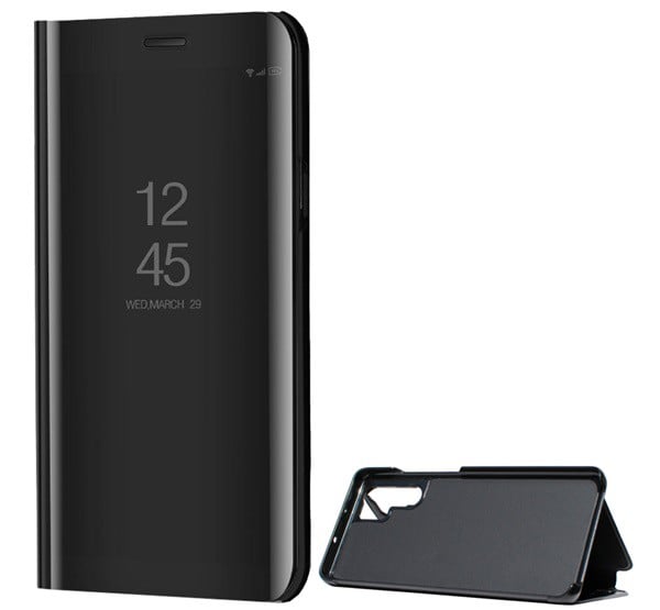 Tok álló (aktív FLIP, oldalra nyíló, asztali tartó funkció, tükrös felület, Mirror View Case) FEKETE [Huawei P30 Pro]