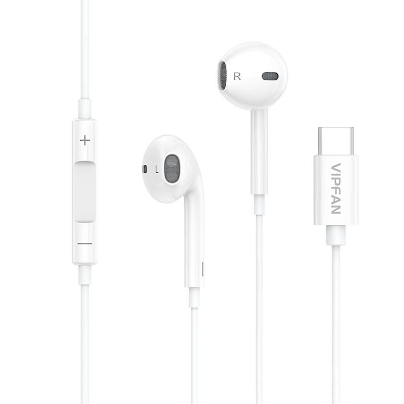 Vipfan M14 vezetékes fülhallgató USB-C 1,1 m (fehér (M14 ) Vipfan M14 vezetékes fülhallgató USB-C 1,1 m (fehér (M14 )