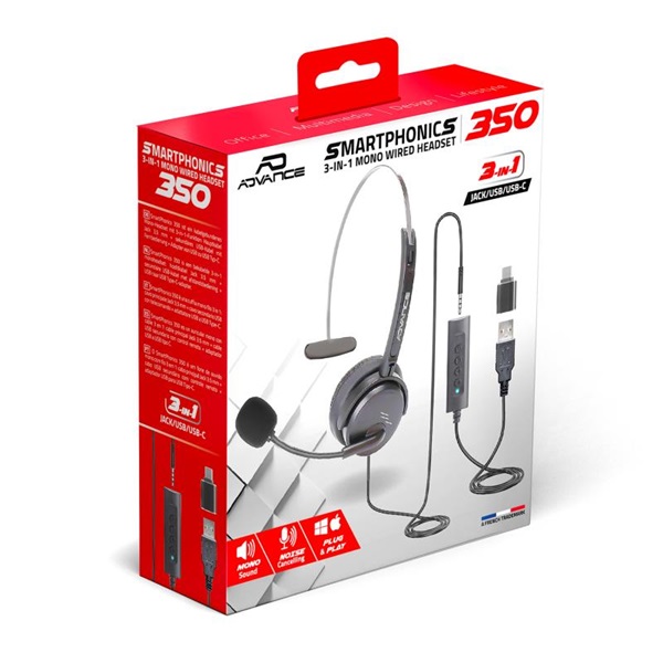 Advance SMARTPHONICS 350 3,5mm Jack/USB 1,5m kábel fekete Fejhallgató Advance SMARTPHONICS 350 3,5mm Jack/USB 1,5m kábel fekete Fejhallgató