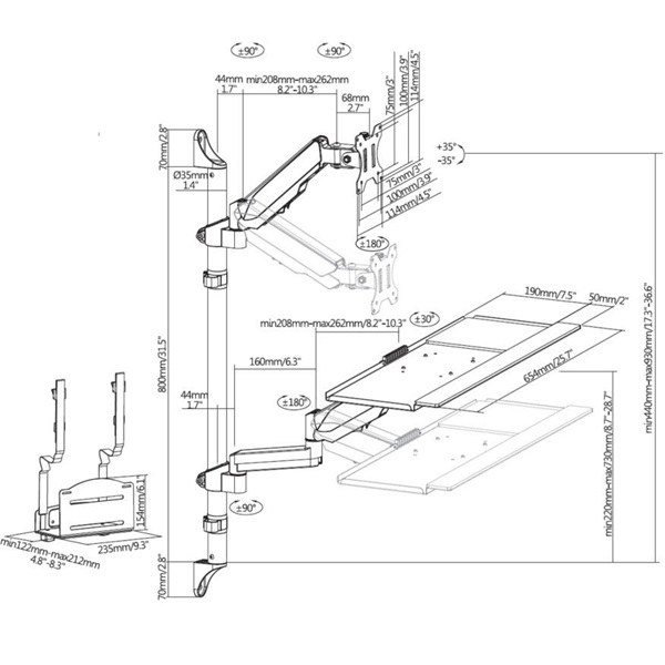Equip  650170  17"-32" 1 monitor dönthető forgatható  Max.: 8kg Munkaállomás fali konzol Fekete 