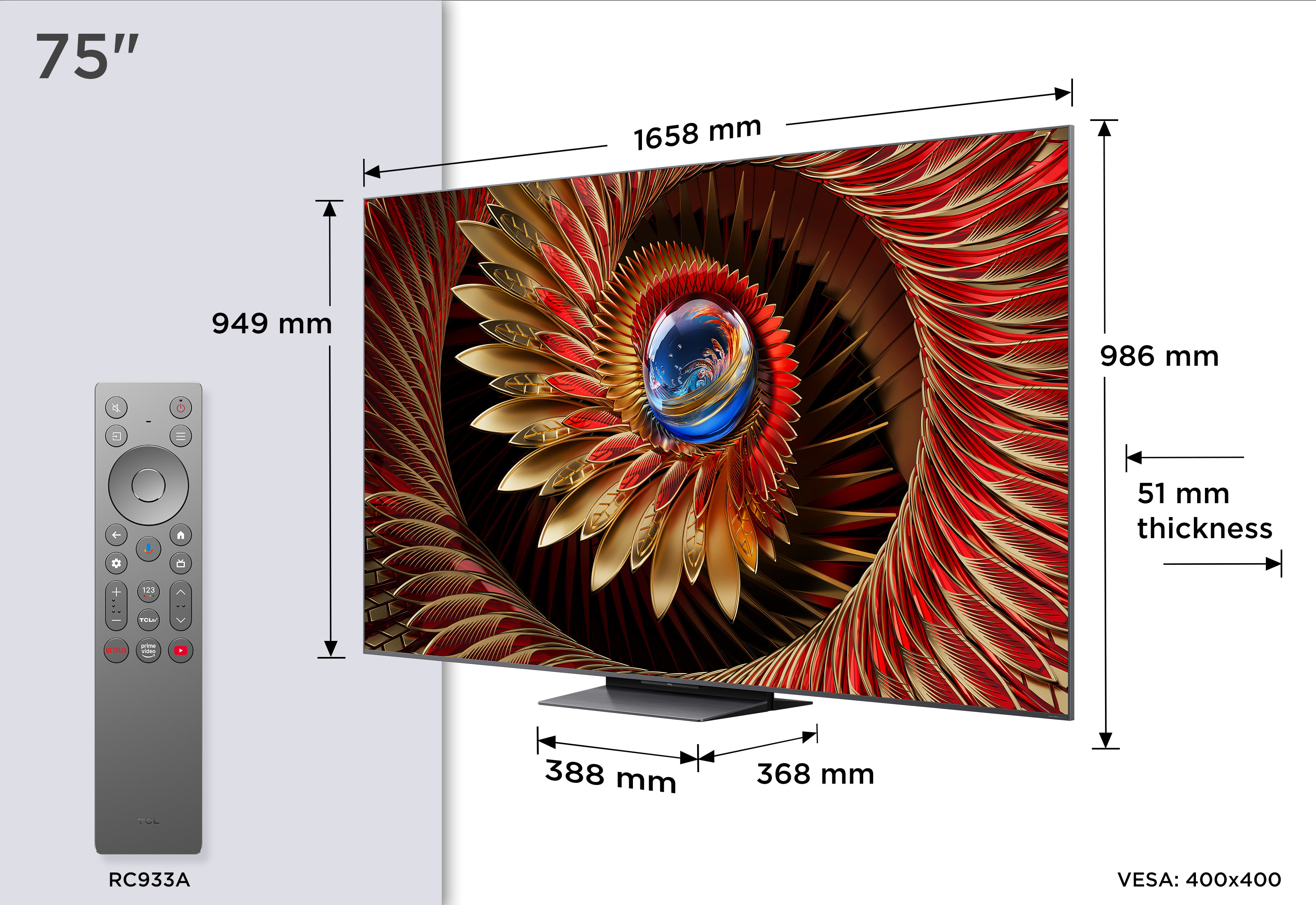 TCL 75" 75C8K QD-MiniLED 189cm 4K Google TV