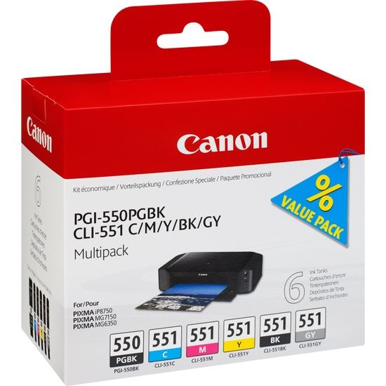 Canon PGI-550/CLI-551 PGBK/C/M/Y/BK/GY Multipack tintapatron (6496B005) Canon PGI-550/CLI-551 PGBK/C/M/Y/BK/GY Multipack tintapatron (6496B005)