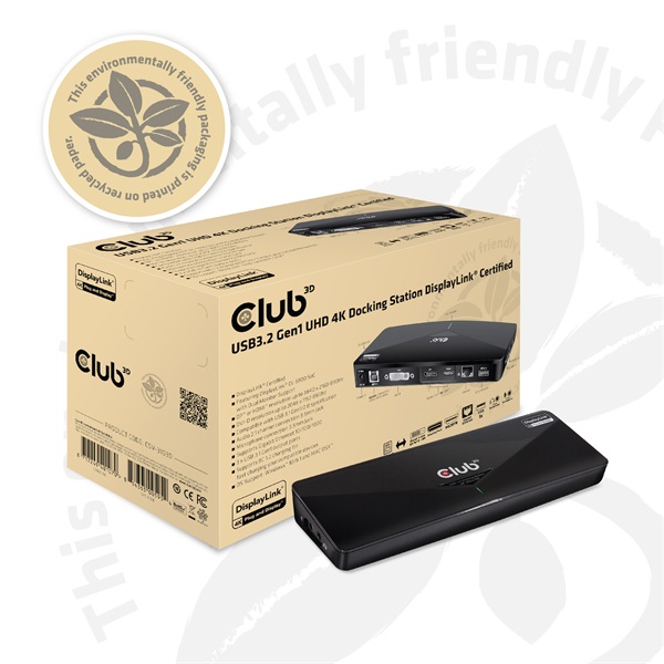 Club 3D  CSV-3103D DUAL DISPLAY/4K 3.2 USB-A to HDMI  DP  DVI-D  3xUSB-A  RJ45  3.5 Jack Audio +Mic Notebook Dokkoló