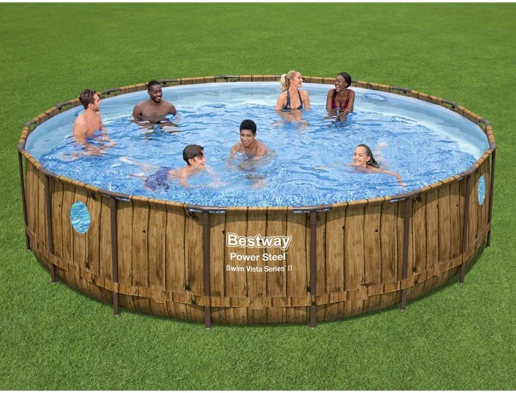 Bestway Power Steel Swim Vista Frame medence szett, ? 549cm x 122cm, úszómedence (barna/világoskék, kilátóablakokkal + szűrőszivattyú) ...